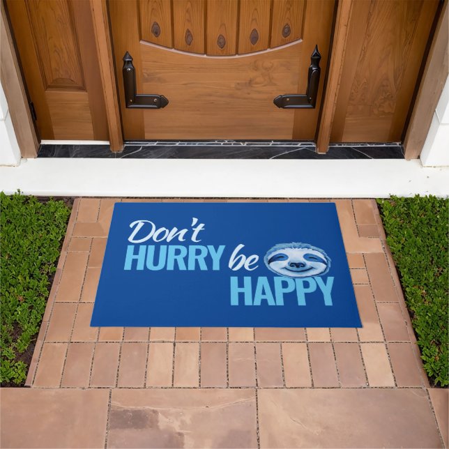 Sloth face don't hurry be happy shades of blue doormat (Outdoor)