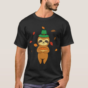 Sloth Falling Leaves In Autumn Pumkin Pie T-Shirt