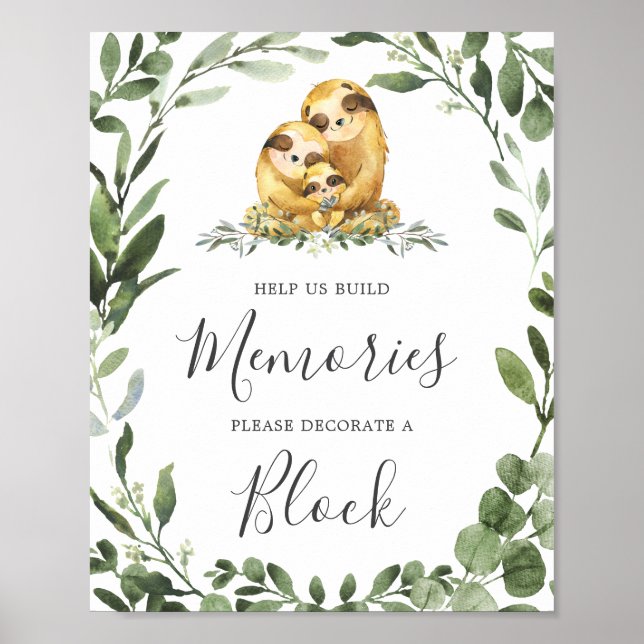 Sloth Family Baby Shower Decorate A Block Sign (Front)