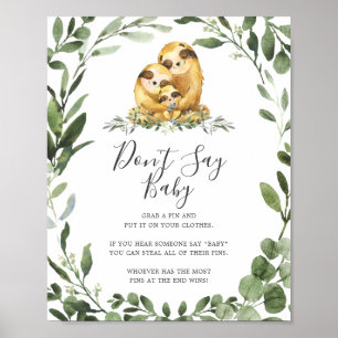 Sloth Family Baby Shower Don't Say Baby Sign