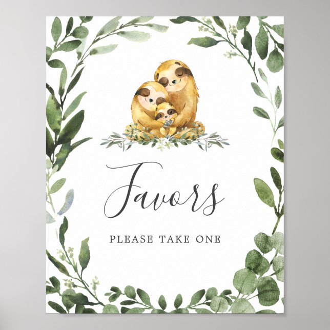 Sloth Family Baby Shower Favours Sign (Front)
