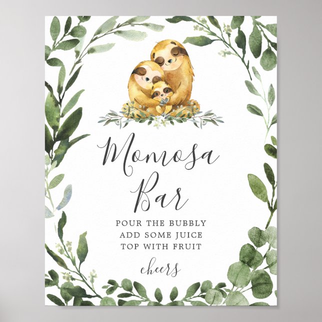 Sloth Family Baby Shower Mimosa Bar Sign (Front)