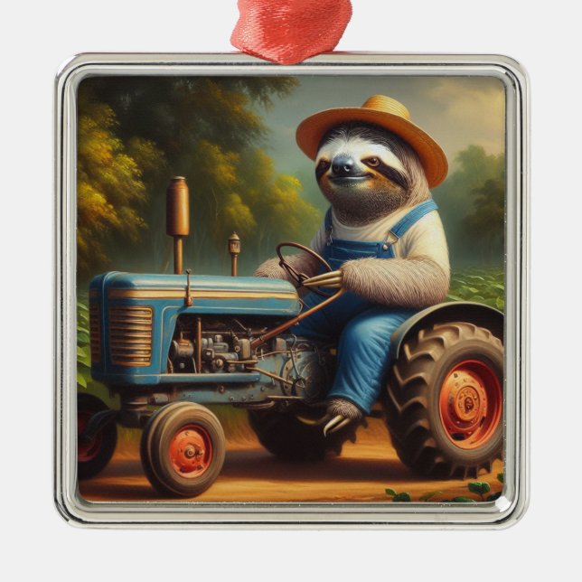 Sloth Farmer Metal Ornament (Front)