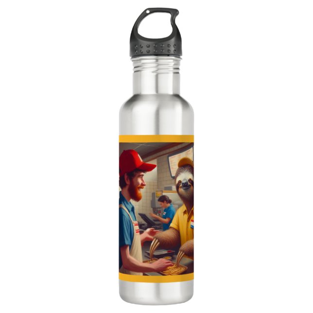 Sloth Fast Food Worker 710 Ml Water Bottle (Front)