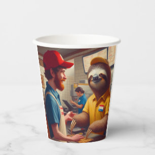 Sloth Fast Food Worker Paper Cups