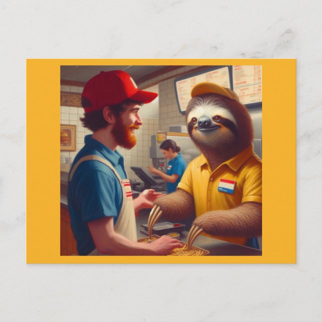 Sloth Fast Food Worker Postcard (Front)
