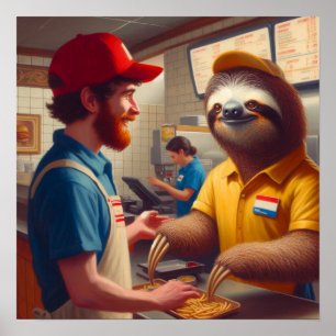 Sloth Fast Food Worker Poster