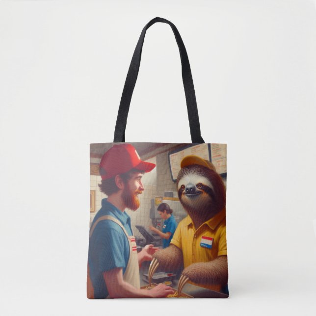 Sloth Fast Food Worker Tote Bag (Front)