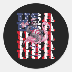 Sloth Flamingo American And Pride Patriotic Usa  Classic Round Sticker