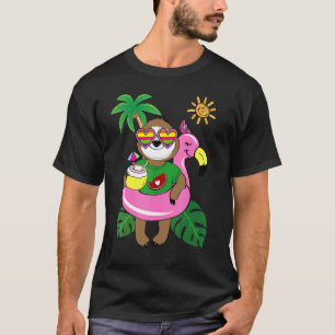 Sloth Flamingo Summer Beach Sloth For Men Women T-Shirt