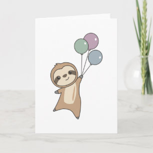Sloth Flies Up With Balloons Card