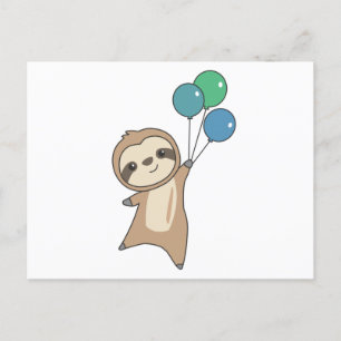 Sloth Flies Up With Balloons Postcard
