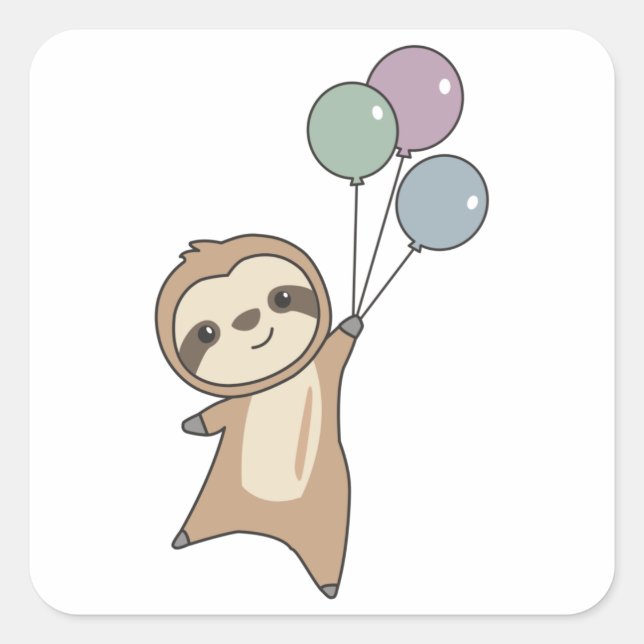 Sloth Flies Up With Balloons Square Sticker (Front)