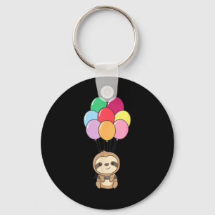Sloth Flies Up With Colorful Balloons Kawaii Sloth Key Ring
