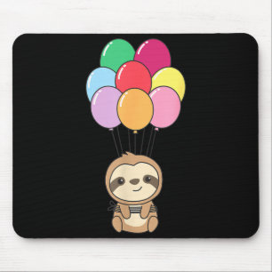 Sloth Flies Up With Colorful Balloons Kawaii Sloth Mouse Pad
