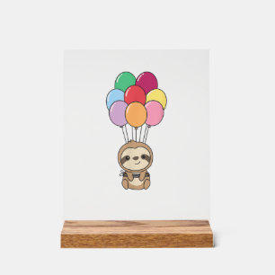 Sloth Flies Up with Colourful Balloons Kawaii Slot Acrylic Sign