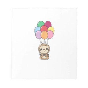 Sloth Flies Up with Colourful Balloons Kawaii Slot Notepad