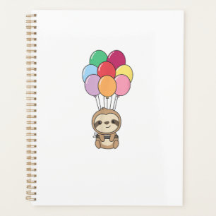 Sloth Flies Up with Colourful Balloons Kawaii Slot Planner