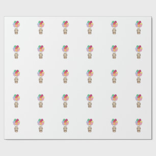 Sloth Flies Up with Colourful Balloons Kawaii Slot Wrapping Paper
