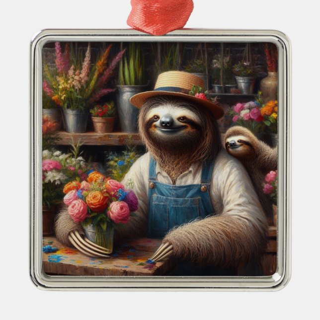 Sloth Florist Metal Ornament (Front)