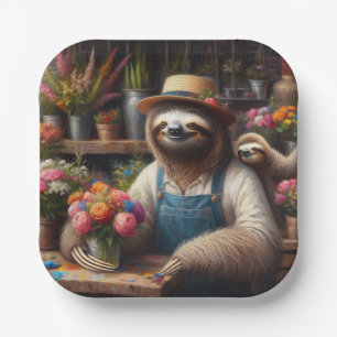 Sloth Florist Paper Plate