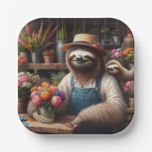 Sloth Florist Paper Plate (Front)