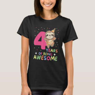 Sloth For 4th Birthday Kids Four Year Old Sloth T-Shirt