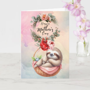 Sloth for Mother's Day with flowers Card
