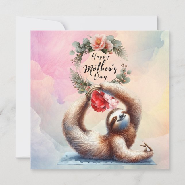 Sloth for Mother's Day with flowers Card (Front)