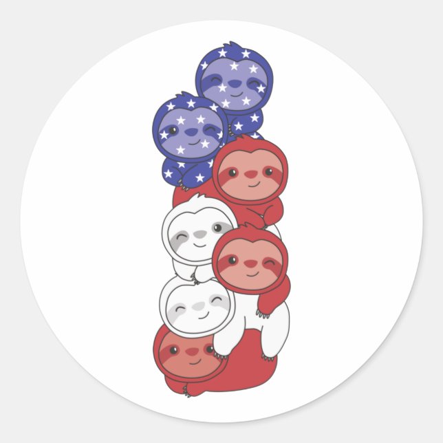 Sloth For The Fourth Of July Usa Flag Sloths Classic Round Sticker (Front)