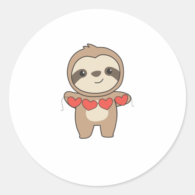 Sloth For Valentine's Day Cute Animals With Hearts Classic Round Sticker (Front)