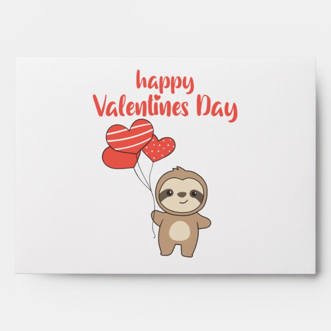 Sloth For Valentine's Day Cute Animals With Hearts Envelope (Front)