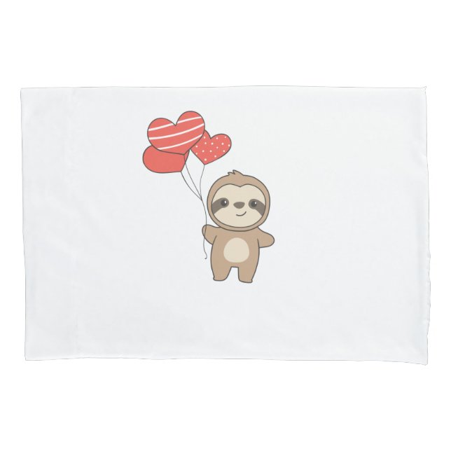 Sloth For Valentine's Day Cute Animals With Hearts Pillowcase (Front)