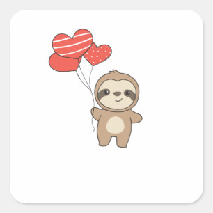 Sloth For Valentine's Day Cute Animals With Hearts Square Sticker