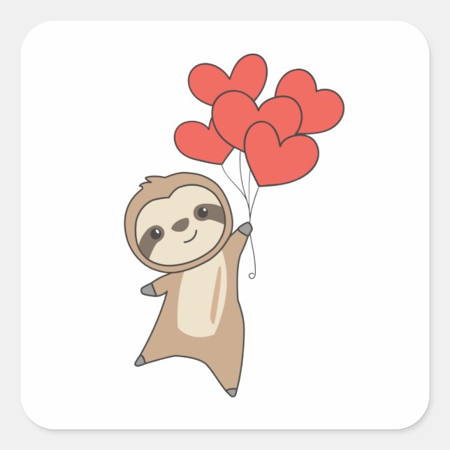 Sloth For Valentine's Day Cute Animals With Hearts Square Sticker (Front)