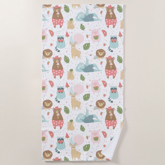 Sloth & Friends Pattern Beach Towel (Front)