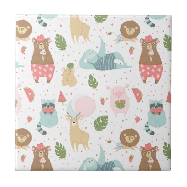 Sloth & Friends Pattern Ceramic Tile (Front)