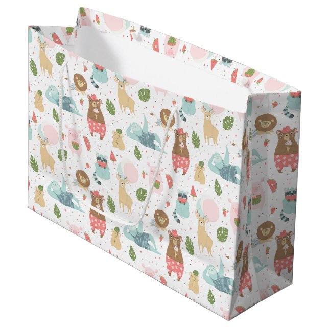 Sloth & Friends Pattern Large Gift Bag (Front Angled)