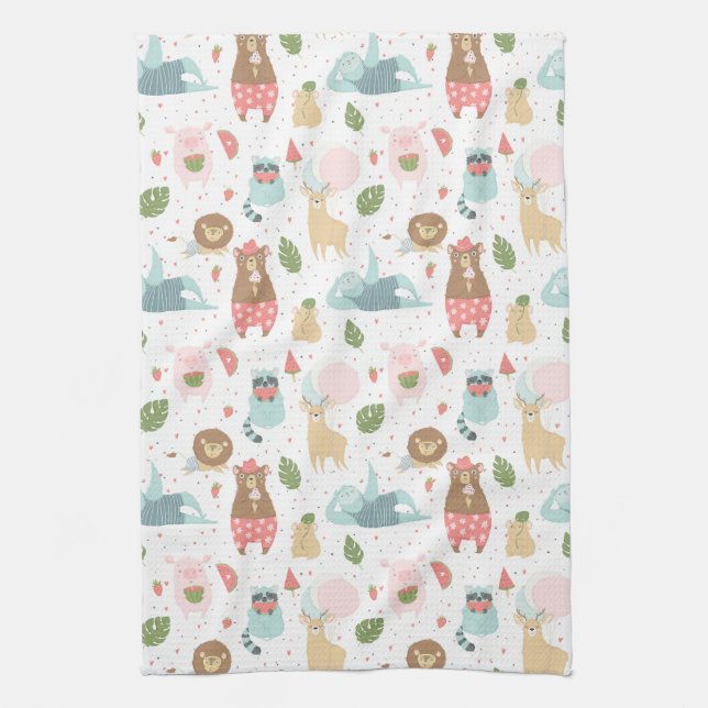 Sloth & Friends Pattern Tea Towel (Vertical)