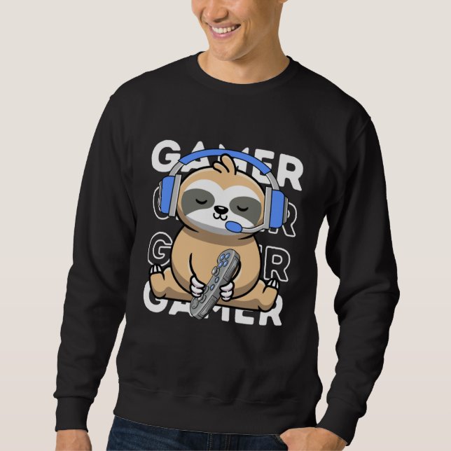 Sloth Gamer Cute Sloth Playing Video Games Boys Ki Sweatshirt (Front)