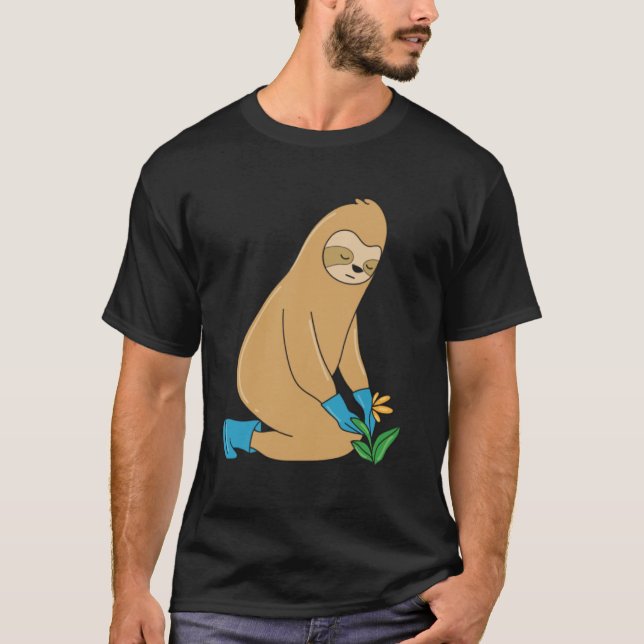 Sloth Gardening Falling Asleep Ironic Saying Roden T-Shirt (Front)