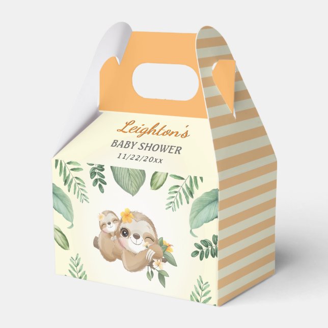 Sloth Gender Neutral Baby Shower Sprinkle Guest Favour Box (Front Side)