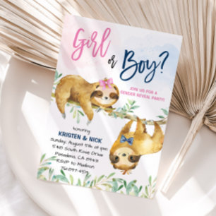 Sloth Gender Reveal Party Invitation