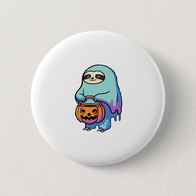 Sloth Ghost Halloween Oversized T-Shirt 6 Cm Round Badge (Front)