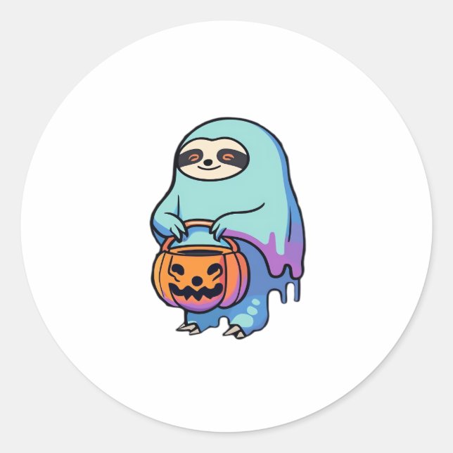 Sloth Ghost Halloween Oversized T-Shirt Classic Round Sticker (Front)