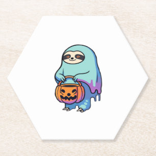 Sloth Ghost Halloween Oversized T-Shirt Paper Coaster