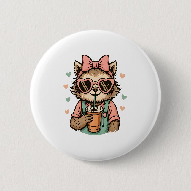 Sloth Girl Coffee Lover 6 Cm Round Badge (Front)