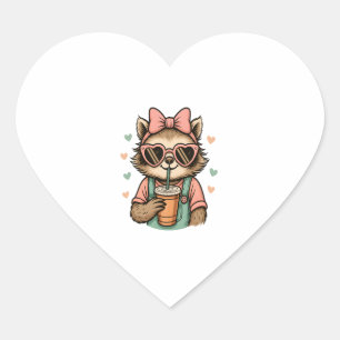 Sloth Girl Coffee Lover Heart Sticker