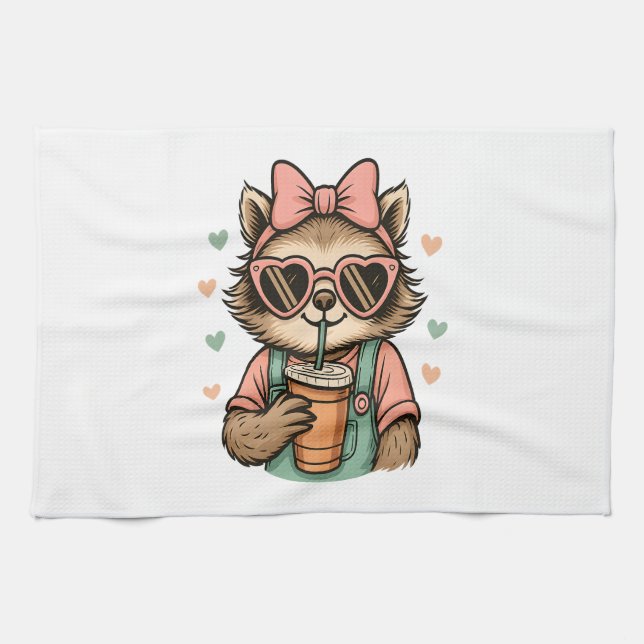 Sloth Girl Coffee Lover Tea Towel (Horizontal)