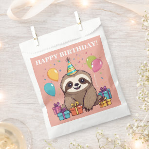 Sloth Girl Happy Birthday Pink Personalised Favour Bag